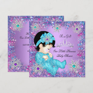 Princess Baby Shower Teal Blue Purple Pink Brunett Invitation