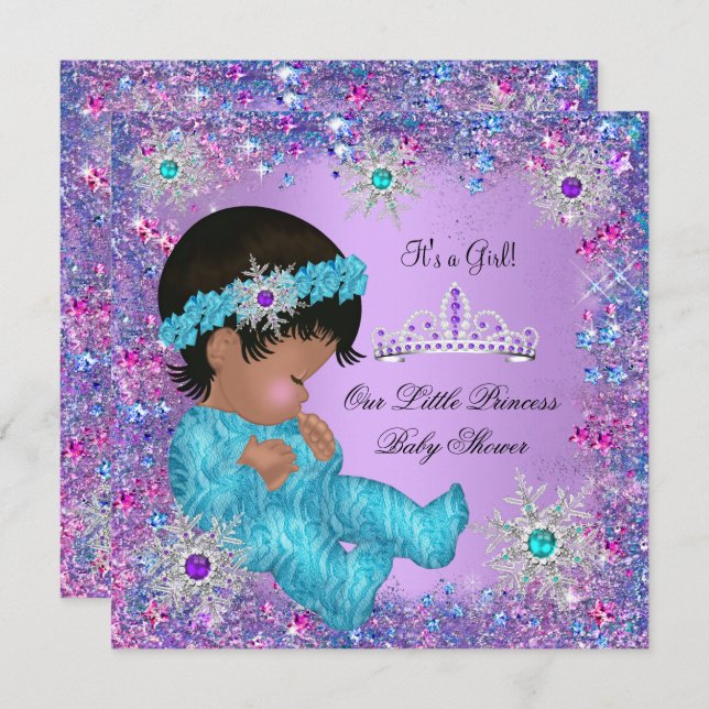 Princess Baby Shower Teal Blue Purple Pink Ethnic Invitation (Front/Back)