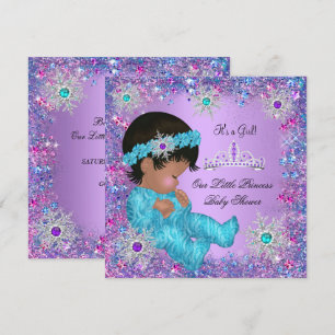 Princess Baby Shower Teal Blue Purple Pink Ethnic Invitation