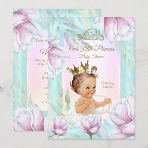 Princess Baby Shower Teal Pink Lilac Floral Invitation