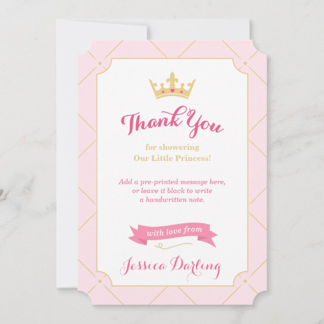 Princess Baby Shower Thank You Cards | Pink Girl (Front)