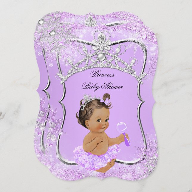 Princess Baby Shower Wonderland Lilac Brunette Invitation (Front/Back)