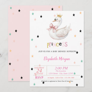 Princess Baby Swan, Stars Baby Shower Invitation