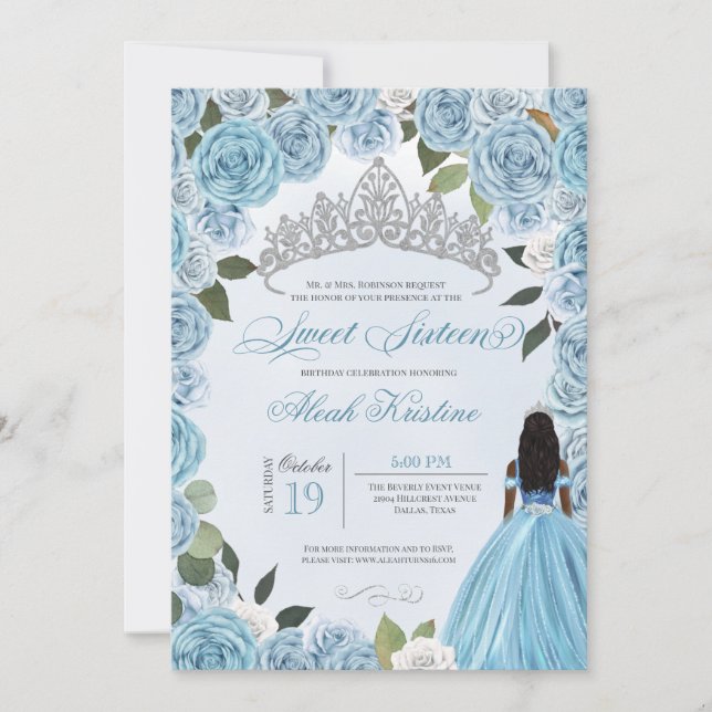 Princess Ball Blue Roses Sweet 16 Birthday Invitat Invitation (Front)