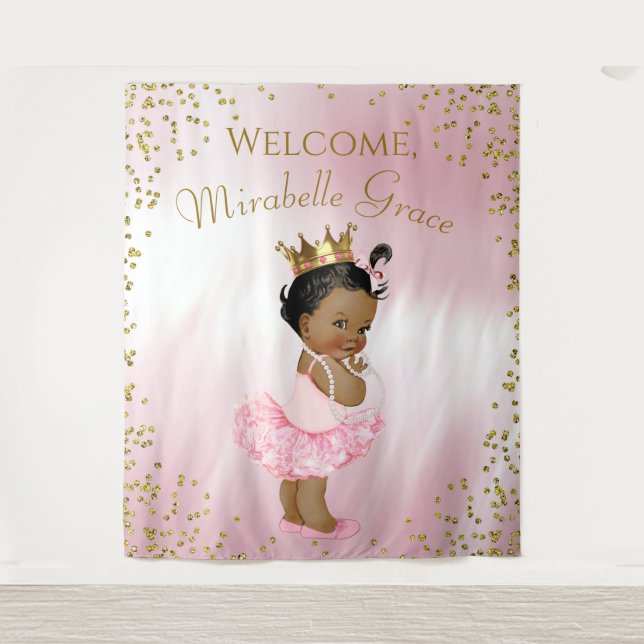 Princess Ballerina Baby Shower Backdrop Banner Tapestry (Front)
