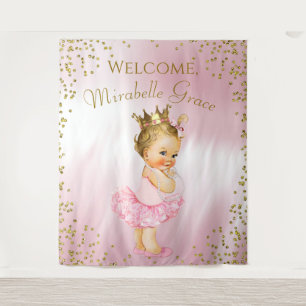 Princess Ballerina Baby Shower Backdrop Blonde Tapestry