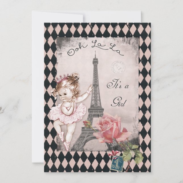 Princess Ballerina Eiffel Tower Baby Shower Invitation (Front)