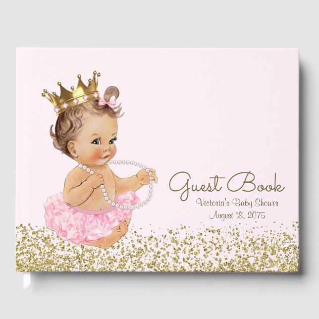 Princess Ballerina Girl Baby Shower Guest Book (Front)