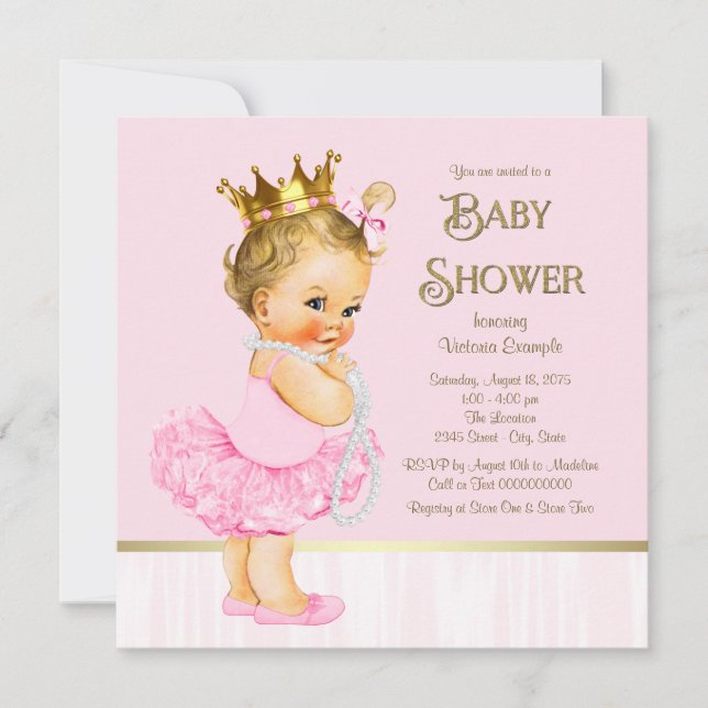 Princess Ballerina Pink Gold Baby Shower Invitation (Front)