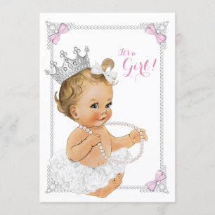 Princess Ballerina Tutu Pink Bow Pearl Baby Shower Invitation
