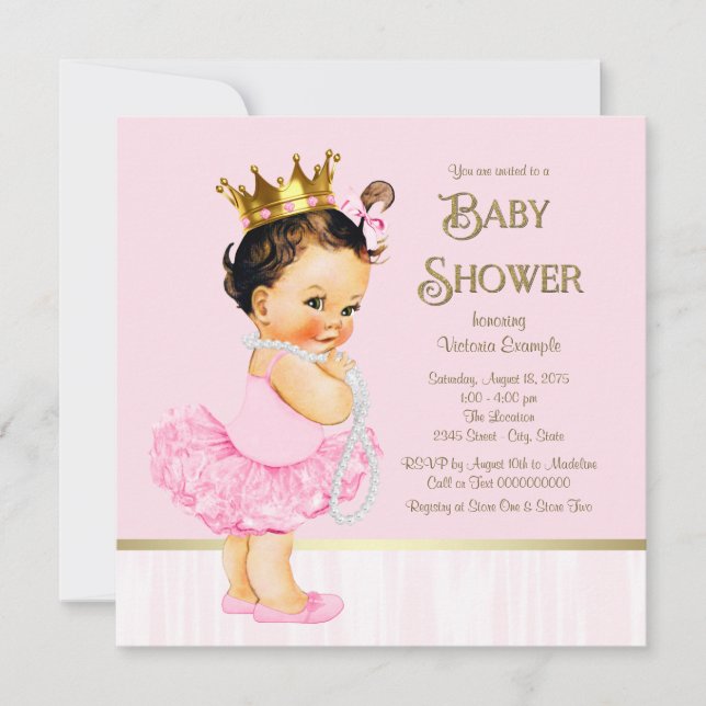 Princess Ballerina Tutu Pink Gold Baby Shower Invitation (Front)