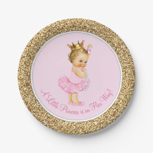 Princess Ballerina Tutu Pink Gold Baby Shower Paper Plate