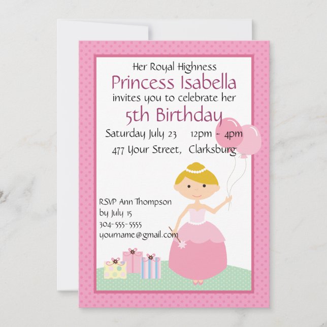 Princess Balloons Birthday Invitation (Front)