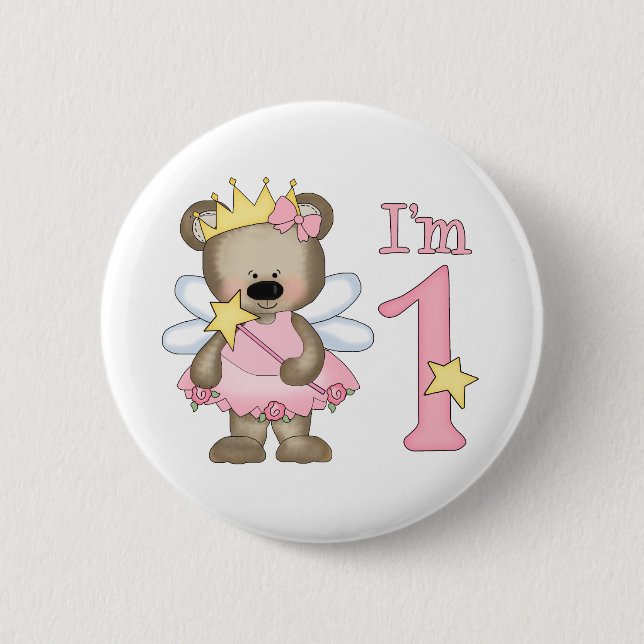 Princess Bear 1st Birthday 6 Cm Round Badge (Front)