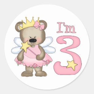 Princess Bear 3rd Birthday Classic Round Sticker