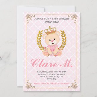 Princess Bear Baby Shower Invitation