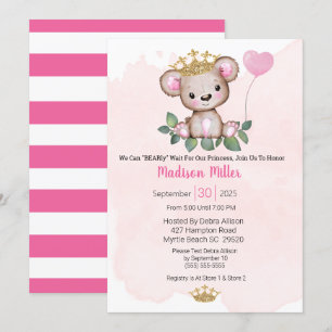  Princess Bear Pink Baby Shower  Invitation