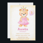 Princess bear pink girl birthday  Invitation<br><div class="desc">princess teddy bear pink girl birthday party invitation.
 A watercolor Teddy Bear Themed Invitation! Designed to match our Teddy Bear theme collection.  Easily PERSONALIZE this design with your details via the "CUSTOMIZE" button!</div>