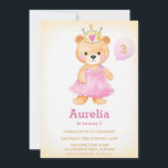 Princess bear pink girl birthday  Invitation<br><div class="desc">princess teddy bear pink girl birthday party invitation.
 A watercolor Teddy Bear Themed Invitation! Designed to match our Teddy Bear theme collection.  Easily PERSONALIZE this design with your details via the "CUSTOMIZE" button!</div>