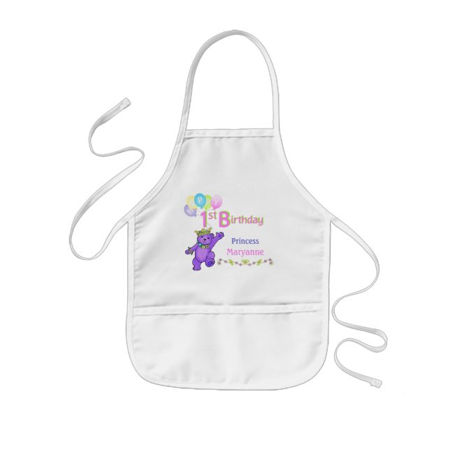 Princess Bears 1st Birthday Custom Name Kids Apron (Front)