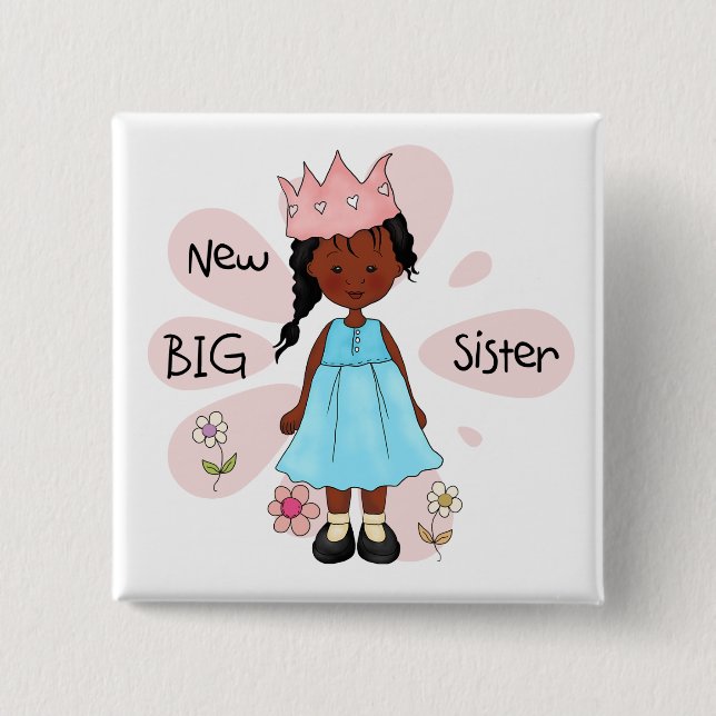 Princess Big Sister African American 15 Cm Square Badge (Front)