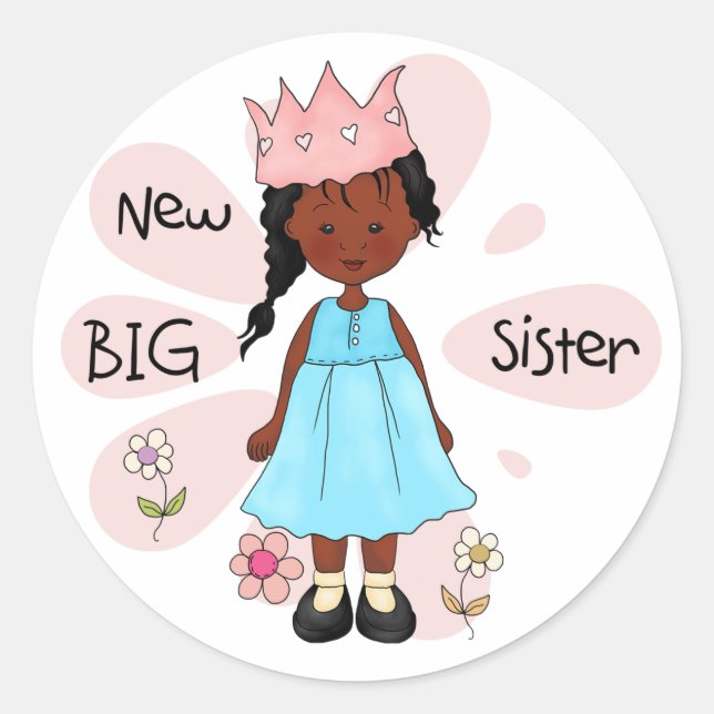 Princess Big Sister African American Classic Round Sticker (Front)