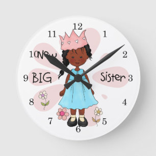 Princess Big Sister African American Round Clock