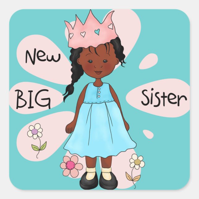 Princess Big Sister African American Square Sticker (Front)