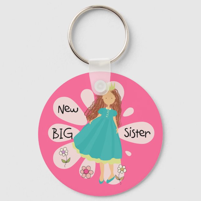 Princess Big Sister Brown Hair Key Ring (Front)