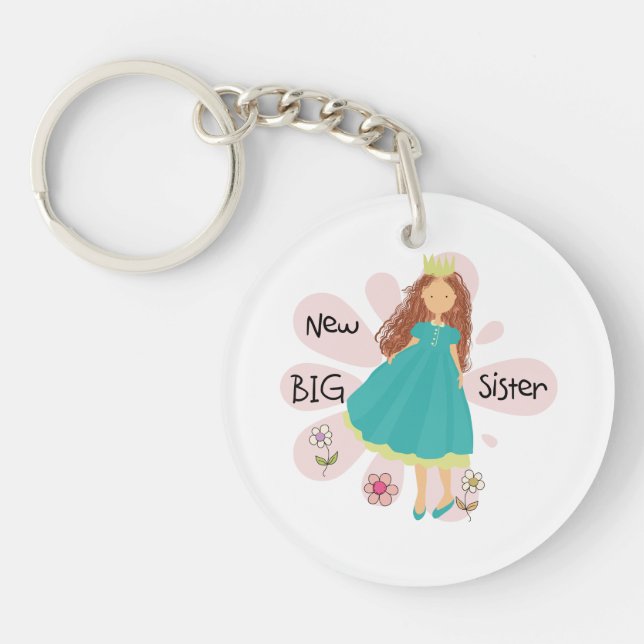 Princess Big Sister Brown Hair Key Ring (Front)