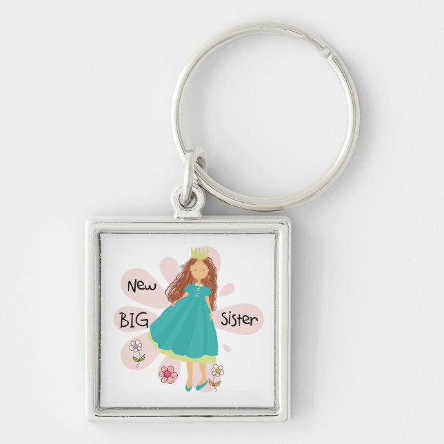 Princess Big Sister Brown Hair Key Ring (Front)