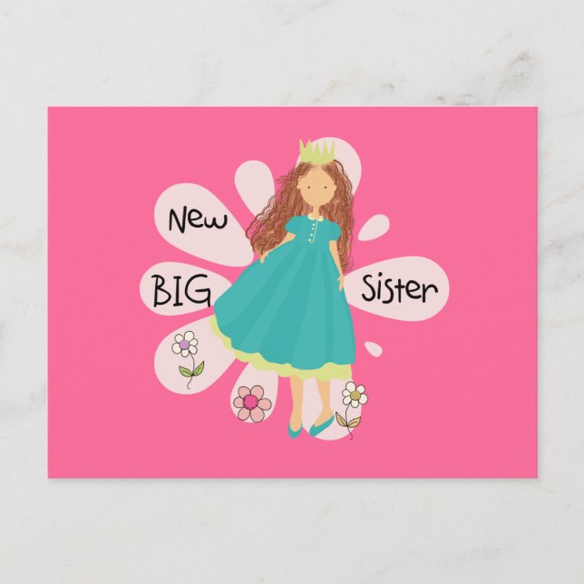 Princess Big Sister Brown Hair Postcard (Front)