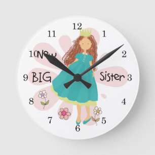 Princess Big Sister Brown Hair Round Clock