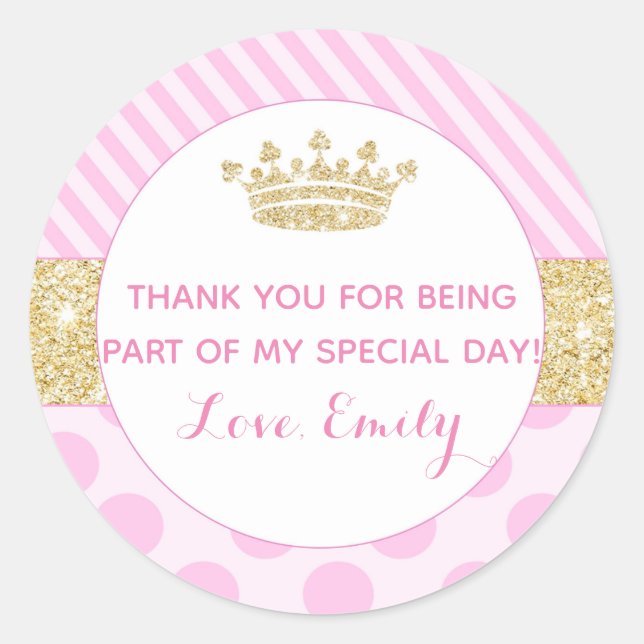 Princess birthday baby shower gift favour label (Front)