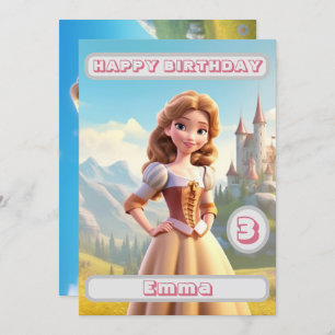 Princess Birthday Card Personalised Name Age Kids