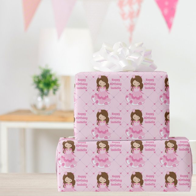 Princess Birthday Cute Pink Personalised Girls Wrapping Paper (Creator Uploaded)
