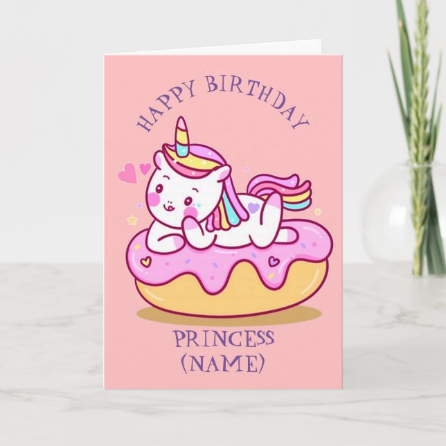 Princess Birthday Cute Unicorn Card (Front)