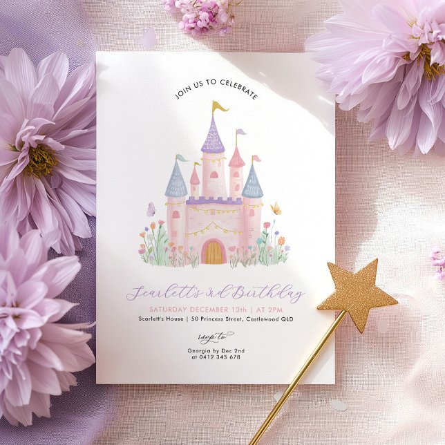 Princess Birthday Elegant Castle Enchanted Girls Invitation (Princess Castle Girls Birthday Invitation | Pastel Enchanted Castle )