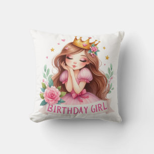 Princess Birthday Girl Crown Cushion