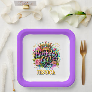 Princess Birthday Girl Rainbow Paper Plate