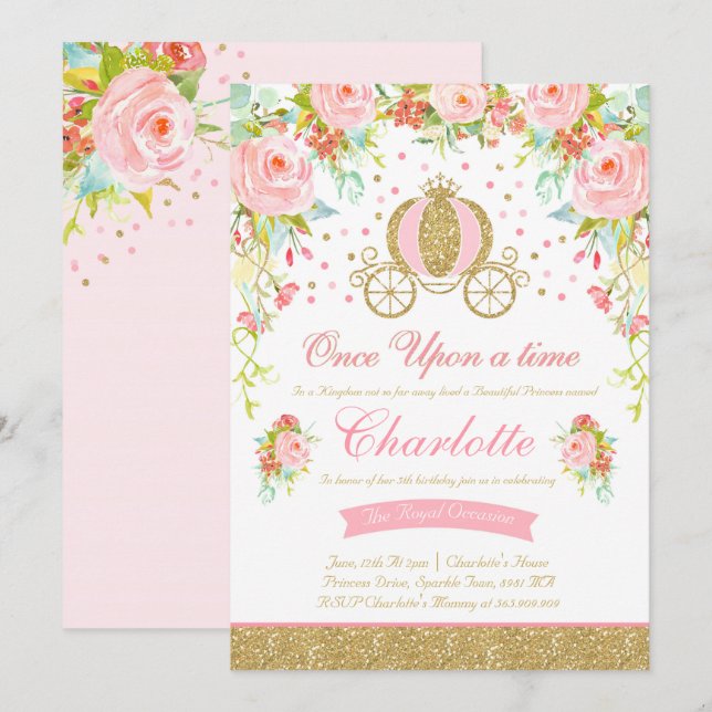 Princess Birthday Invitation Gold Princess Party (Front/Back)