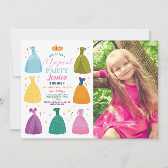Princess Birthday Invitation Party Girls Photo  (Front)