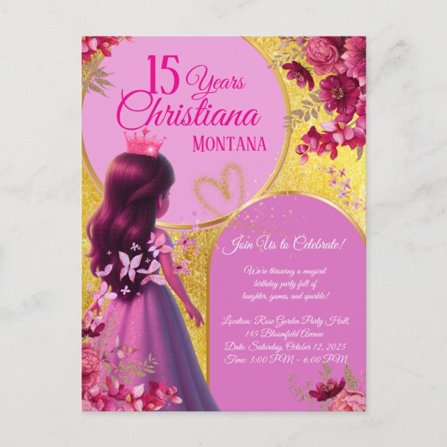 Princess Birthday Invitation – Personalized Name Postcard (Front)