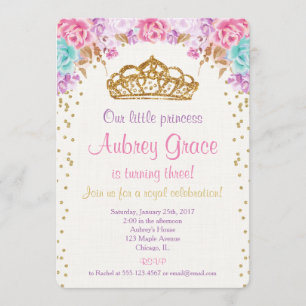 Princess birthday invitation, pink purple gold invitation