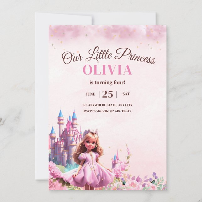 Princess Birthday Invitation Princess Castle Magic (Front)