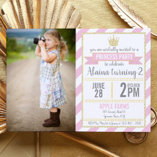 Princess Birthday Invitation with Faux Glitter