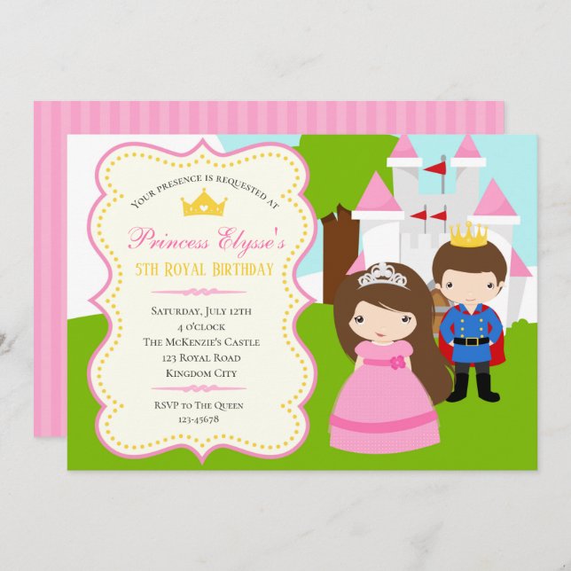 Princess Birthday Invitation (with Prince) (Front/Back)
