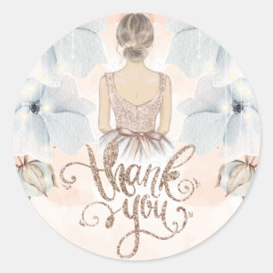 Princess Birthday Party Beige glitter Thank you Classic Round Sticker