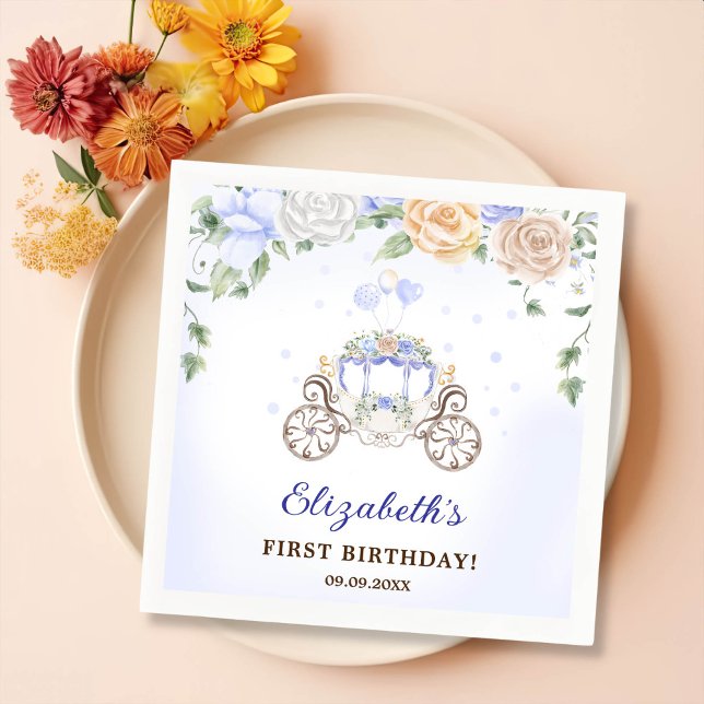 Princess Birthday Party Carriage Blue Floral Napkin (Creator Uploaded)