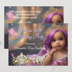 Princess Birthday Party Carriage purple golden 2 Invitation